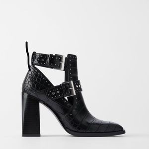 ZARA black croc buckle boots